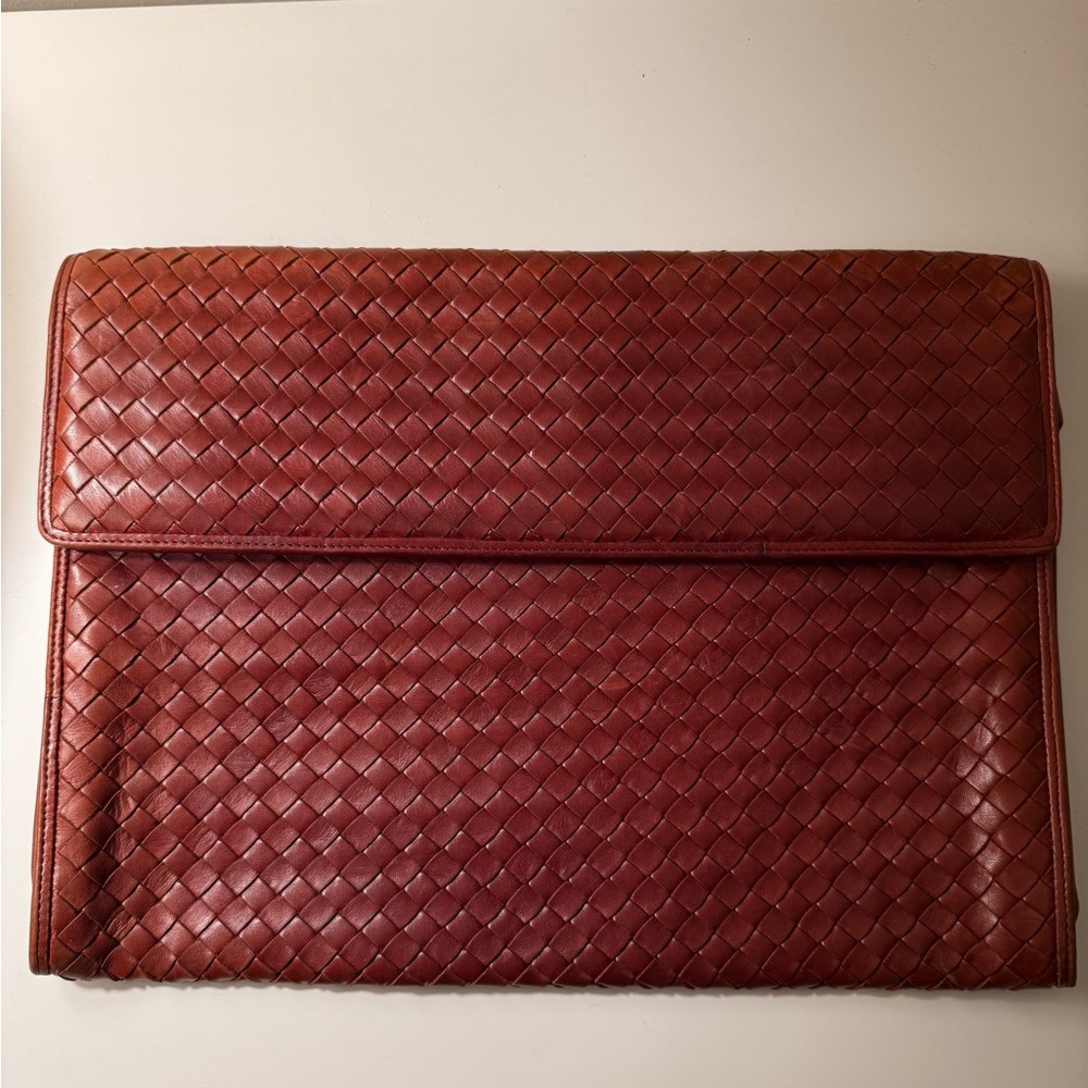 Bottega Veneta Brown and Red Intrecciato Clutch